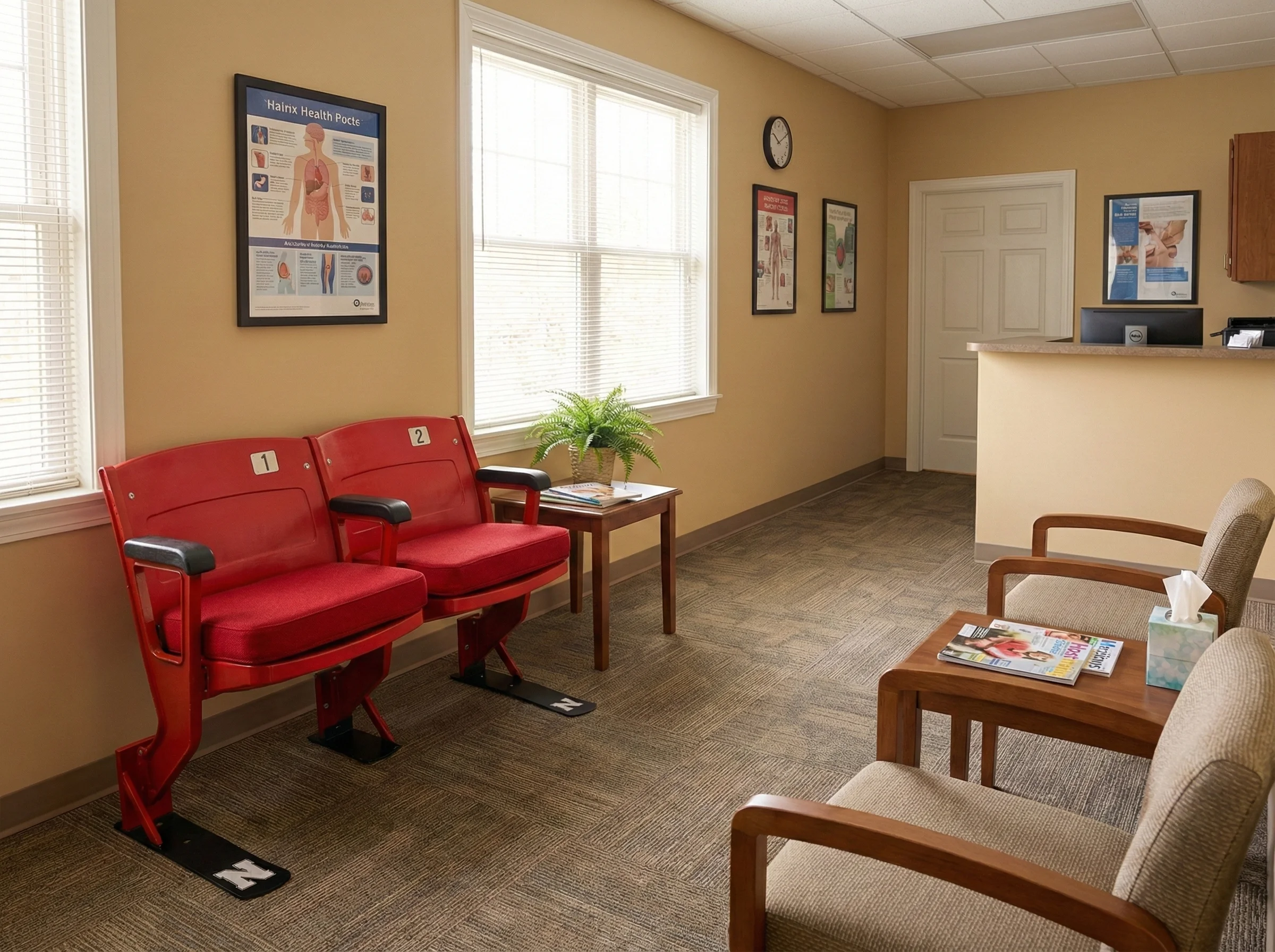 Nebraska seat bench in a professional office waiting room