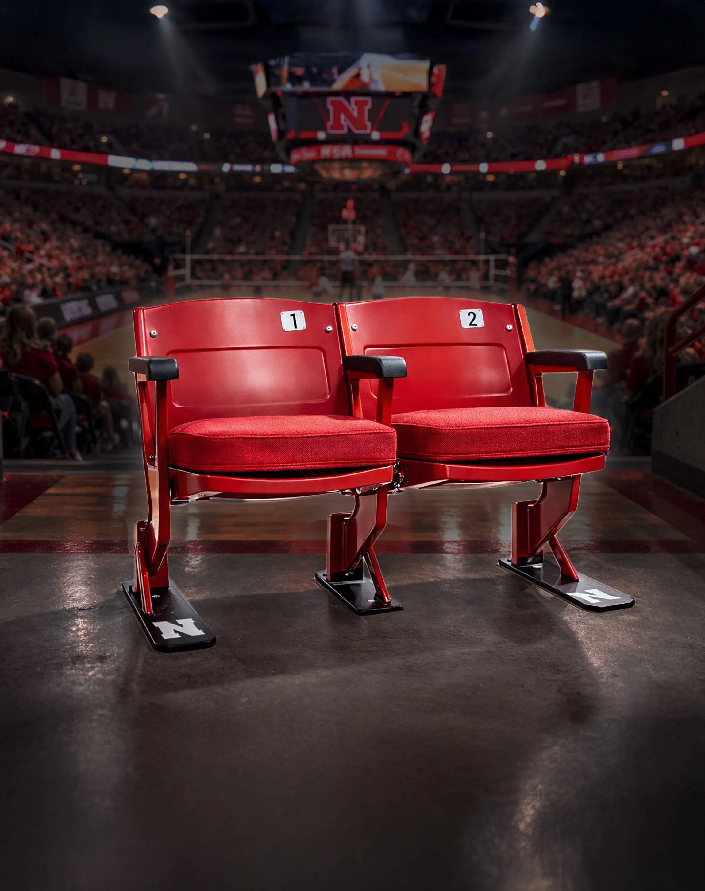 Nebraska Devaney Center bench seats in arena tunnel