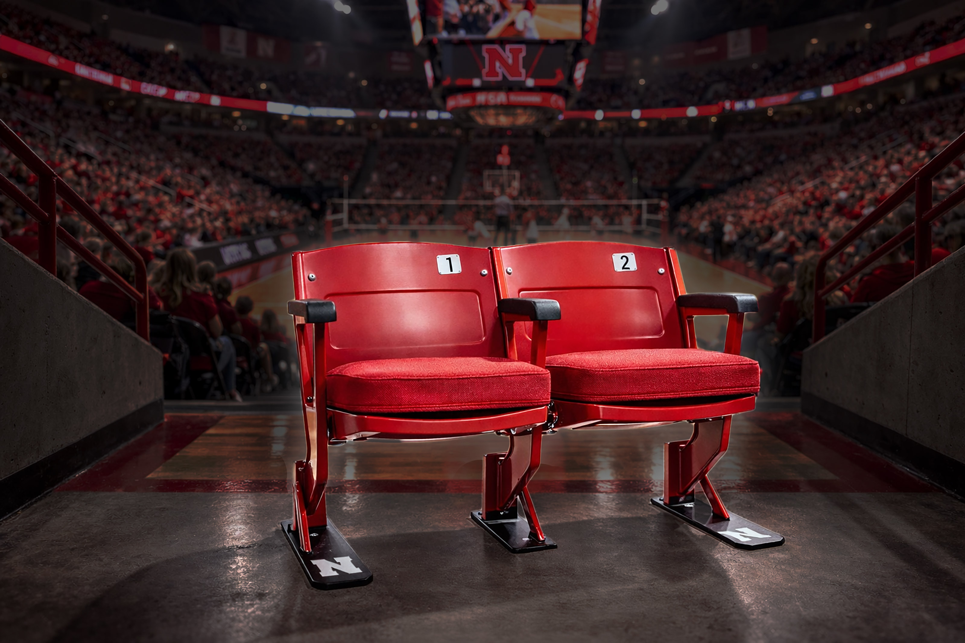 Nebraska Devaney Center bench seats in arena tunnel